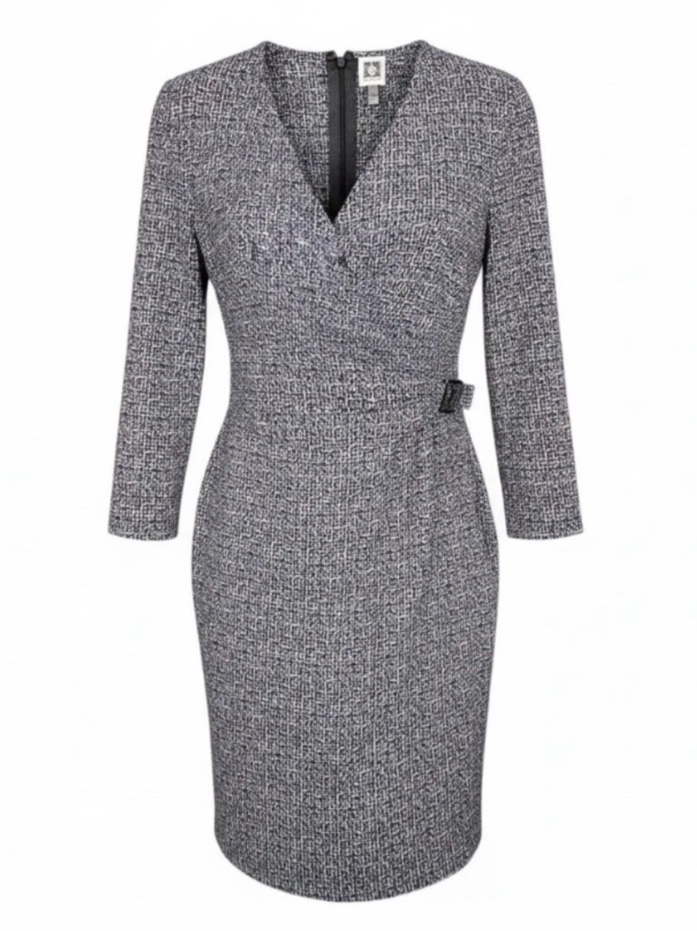 Anne Klein Black and White Patterned Wrap-Style Midi Dress